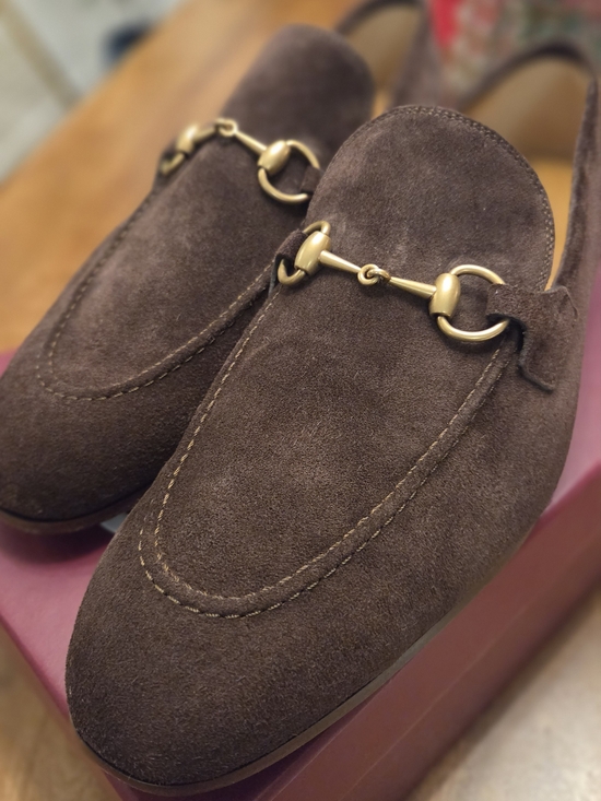 Gucci Men’s Jordaan Dark Brown Suede Horsebit Loafers Size 10.5